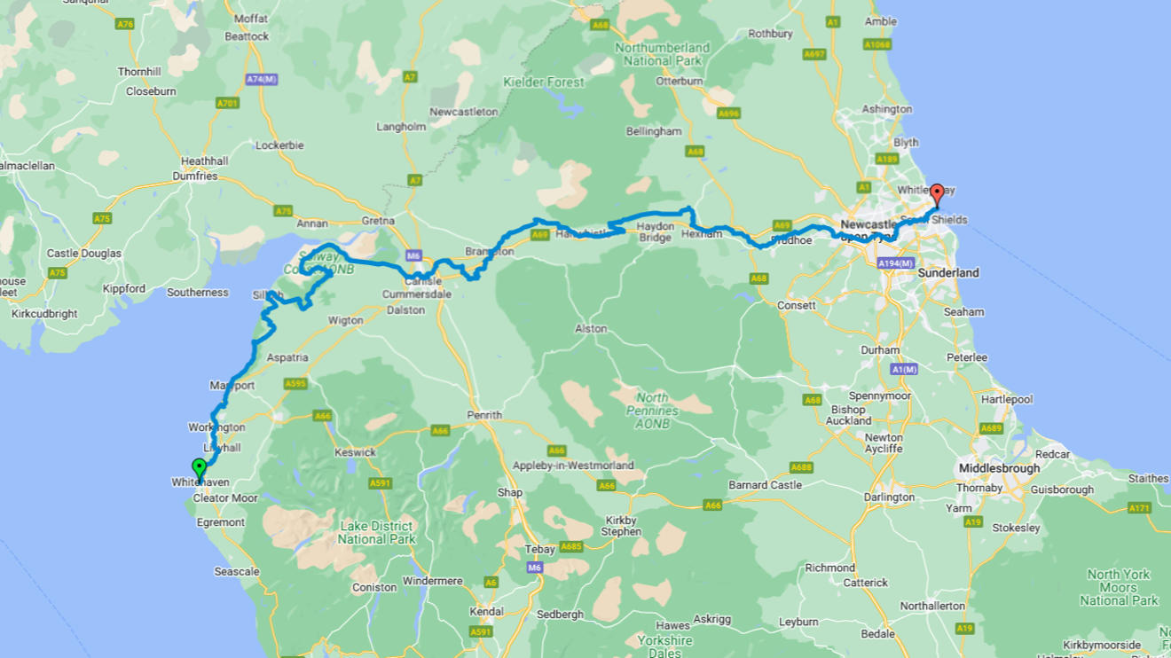 Hadrian’s Wall Cycle Route on Google maps